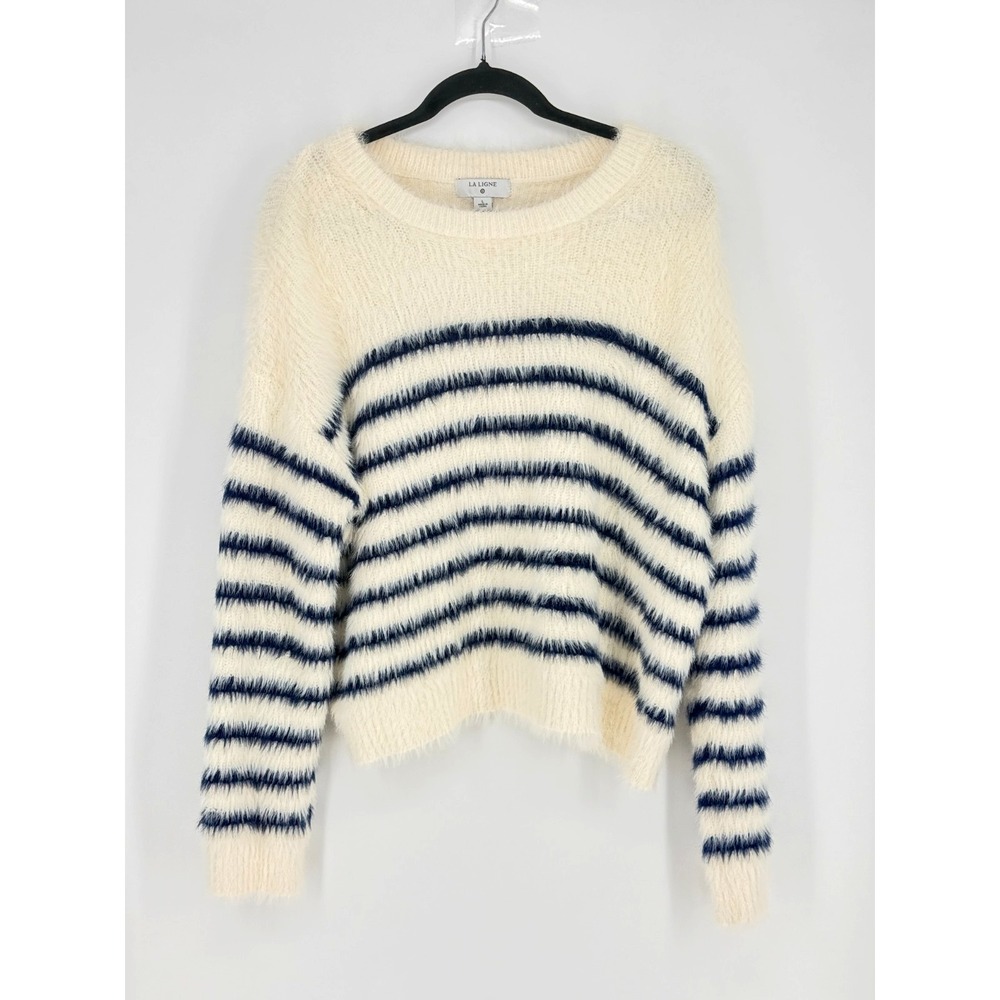 La Ligne Target Womens Chunky Striped Fisherman Cropped Oversized Sweater Size L